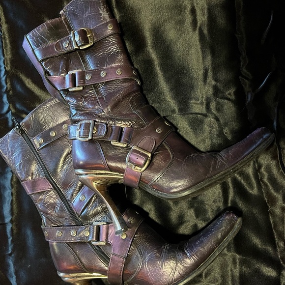 New Rock vintage Malitia size 37 in purple & silver. Leather, zipper inside. - Picture 3 of 8